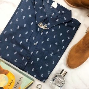 Gap Cactus Print Lightweight Blue Button Front Top